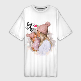 Платье-футболка 3D с принтом Best Mom в Белгороде,  |  | Тематика изображения на принте: 2021 | best mom | mom | беременность | доченька | дочка | дочке | лучшая мама | люблю маму | любовь | мама | маме | мамочка | мамочке | мамуле | мамуля | пузожитель | рождение ребенка | самая лучшая мама | семья