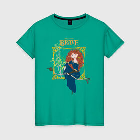 Женская футболка хлопок с принтом Храбрая Сердцем в Белгороде, 100% хлопок | прямой крой, круглый вырез горловины, длина до линии бедер, слегка спущенное плечо | brave | merida | pixar | vdzabma | мерида | пиксар | храбрая | храбрая сердцем