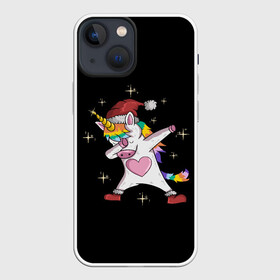 Чехол для iPhone 13 mini с принтом Unicorn Dab в Белгороде,  |  | art | christmas | dab | heart | new year | rainbow | santa hat | stars | unicorn | арт | единорог | звезды | новый год | радуга | рождество | сердце | шапка санты