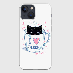 Чехол для iPhone 13 mini с принтом Я Люблю Спать в Белгороде,  |  | cat | cats | coffee | i | love | nekoffee | night | sleep | вечер | жарко | зима | кот | котенок | котик | котэ | котяра | котята | кофе | кошка | люблю | любовь | нежное | нежный | ночь | сон | спать | тепло | холод | холодно | я