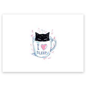 Поздравительная открытка с принтом Я Люблю Спать в Белгороде, 100% бумага | плотность бумаги 280 г/м2, матовая, на обратной стороне линовка и место для марки
 | Тематика изображения на принте: cat | cats | coffee | i | love | nekoffee | night | sleep | вечер | жарко | зима | кот | котенок | котик | котэ | котяра | котята | кофе | кошка | люблю | любовь | нежное | нежный | ночь | сон | спать | тепло | холод | холодно | я