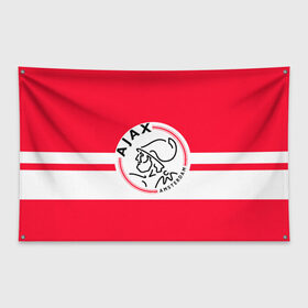 Флаг-баннер с принтом AJAX AMSTERDAM в Белгороде, 100% полиэстер | размер 67 х 109 см, плотность ткани — 95 г/м2; по краям флага есть четыре люверса для крепления | ajax | amsterdam | football | holland | red | sport | team | white | амстердам | аякс | гол | голландия | красный | логотип | мяч | нидерланды | полосы | спорт | футбол