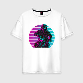 Женская футболка хлопок Oversize с принтом Неоновый мотоциклист в Белгороде, 100% хлопок | свободный крой, круглый ворот, спущенный рукав, длина до линии бедер
 | Тематика изображения на принте: 
