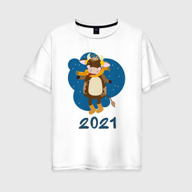 Женская футболка хлопок Oversize с принтом Год быка 2021 в Белгороде, 100% хлопок | свободный крой, круглый ворот, спущенный рукав, длина до линии бедер
 | 