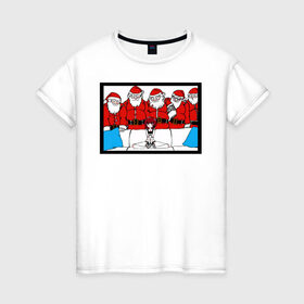 Женская футболка хлопок с принтом Santa Meme PHub в Белгороде, 100% хлопок | прямой крой, круглый вырез горловины, длина до линии бедер, слегка спущенное плечо | 2020 | christmas | new year | бык | год быка | дед мороз | елка | зима | мем | новый год | подарки | рождество | санта | свитер | снег | снеговик | снежинки