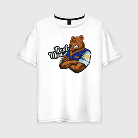 Женская футболка хлопок Oversize с принтом Крутой медведь mr Bear в Белгороде, 100% хлопок | свободный крой, круглый ворот, спущенный рукав, длина до линии бедер
 | 23 февраля | bear | real man | военный | дерзкий | клыки | крутой | медведь | милиция | мишка | мужик | мускулы | опасный | парень | прикольный | реальный | русский | сильный