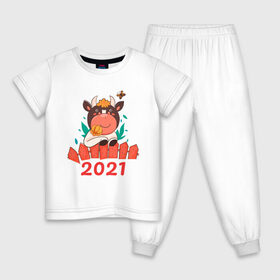 Детская пижама хлопок с принтом Довольный бык 2021 в Белгороде, 100% хлопок |  брюки и футболка прямого кроя, без карманов, на брюках мягкая резинка на поясе и по низу штанин
 | Тематика изображения на принте: 