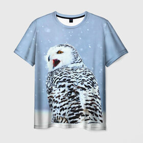 Мужская футболка 3D с принтом Зимняя птица в Белгороде, 100% полиэфир | прямой крой, круглый вырез горловины, длина до линии бедер | животные | звери | зима | зимний | зимняя | лес | природа | птица | сова