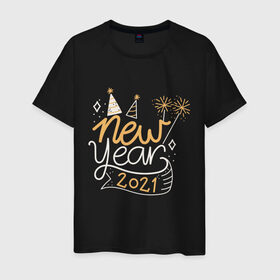 Мужская футболка хлопок с принтом Happy New Year 2021 в Белгороде, 100% хлопок | прямой крой, круглый вырез горловины, длина до линии бедер, слегка спущенное плечо. | 