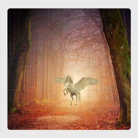 Магнитный плакат 3Х3 с принтом Единорог в Белгороде, Полимерный материал с магнитным слоем | 9 деталей размером 9*9 см | единорог | единороги | животное | животные | кони | конь | крылья | крыльями | лес | лесной | лесные | лошади | лошадь | осенний | осень | пигас | пигасы
