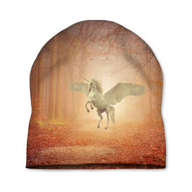 Шапка 3D с принтом Единорог в Белгороде, 100% полиэстер | универсальный размер, печать по всей поверхности изделия | единорог | единороги | животное | животные | кони | конь | крылья | крыльями | лес | лесной | лесные | лошади | лошадь | осенний | осень | пигас | пигасы