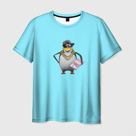 Мужская футболка 3D с принтом Гангста пингвин в Белгороде, 100% полиэфир | прямой крой, круглый вырез горловины, длина до линии бедер | 