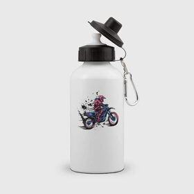 Бутылка спортивная с принтом Мотокросс в Белгороде, металл | емкость — 500 мл, в комплекте две пластиковые крышки и карабин для крепления | moto | motocross | motorcycle | мото | мотокросс | мотоцикл | мотоциклист | мотоциклисты | мотоциклы | неон | череп | шлем