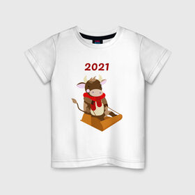Детская футболка хлопок с принтом Бычок на санях 2021 в Белгороде, 100% хлопок | круглый вырез горловины, полуприлегающий силуэт, длина до линии бедер | 