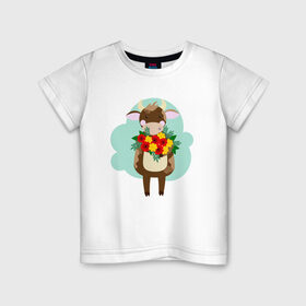 Детская футболка хлопок с принтом Бычок с цветами в Белгороде, 100% хлопок | круглый вырез горловины, полуприлегающий силуэт, длина до линии бедер | 
