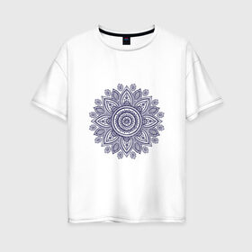 Женская футболка хлопок Oversize с принтом Хнойный цветок в Белгороде, 100% хлопок | свободный крой, круглый ворот, спущенный рукав, длина до линии бедер
 | арт | вектис | вектор | рисунок | синий | хна | хной | хноя | цветок