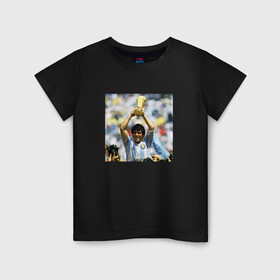 Детская футболка хлопок с принтом Диего Марадона  в Белгороде, 100% хлопок | круглый вырез горловины, полуприлегающий силуэт, длина до линии бедер | diego | maradona | maradonna | napoli | бога | диего | марадона | марадонна | наполи | ретро | рука | форма | футбол
