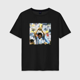 Женская футболка хлопок Oversize с принтом Диего Марадона в Белгороде, 100% хлопок | свободный крой, круглый ворот, спущенный рукав, длина до линии бедер
 | diego | maradona | maradonna | napoli | бога | диего | марадона | марадонна | наполи | ретро | рука | форма | футбол