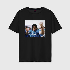 Женская футболка хлопок Oversize с принтом Diego Maradona в Белгороде, 100% хлопок | свободный крой, круглый ворот, спущенный рукав, длина до линии бедер
 | diego | maradona | maradonna | napoli | бога | диего | марадона | марадонна | наполи | ретро | рука | форма | футбол