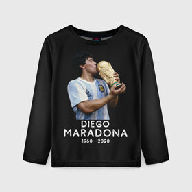 Детский лонгслив 3D с принтом Diego Maradona в Белгороде, 100% полиэстер | длинные рукава, круглый вырез горловины, полуприлегающий силуэт
 | 10 | 1960 | 2020 | argentina | barcelona | diego | football | legend | leo | lionel | maradona | messi | retro | rip | soccer | аргентина | барселона | бога | диего | легенда | лионель | марадона | месси | мяч | ретро | рука | форма | футбол