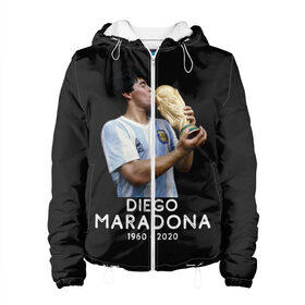 Женская куртка 3D с принтом Diego Maradona в Белгороде, ткань верха — 100% полиэстер, подклад — флис | прямой крой, подол и капюшон оформлены резинкой с фиксаторами, два кармана без застежек по бокам, один большой потайной карман на груди. Карман на груди застегивается на липучку | 10 | 1960 | 2020 | argentina | barcelona | diego | football | legend | leo | lionel | maradona | messi | retro | rip | soccer | аргентина | барселона | бога | диего | легенда | лионель | марадона | месси | мяч | ретро | рука | форма | футбол