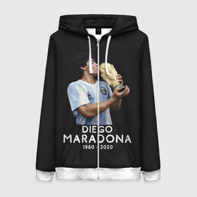 Женская толстовка 3D на молнии с принтом Diego Maradona в Белгороде, 100% полиэстер | длина до линии бедра, манжеты и пояс оформлены мягкой тканевой резинкой, двухслойный капюшон со шнурком для регулировки, спереди молния, по бокам два кармана | 10 | 1960 | 2020 | argentina | barcelona | diego | football | legend | leo | lionel | maradona | messi | retro | rip | soccer | аргентина | барселона | бога | диего | легенда | лионель | марадона | месси | мяч | ретро | рука | форма | футбол