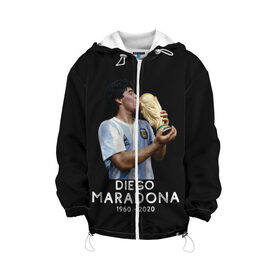 Детская куртка 3D с принтом Diego Maradona в Белгороде, 100% полиэстер | застежка — молния, подол и капюшон оформлены резинкой с фиксаторами, по бокам — два кармана без застежек, один потайной карман на груди, плотность верхнего слоя — 90 г/м2; плотность флисового подклада — 260 г/м2 | Тематика изображения на принте: 10 | 1960 | 2020 | argentina | barcelona | diego | football | legend | leo | lionel | maradona | messi | retro | rip | soccer | аргентина | барселона | бога | диего | легенда | лионель | марадона | месси | мяч | ретро | рука | форма | футбол