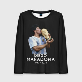 Женский лонгслив 3D с принтом Diego Maradona в Белгороде, 100% полиэстер | длинные рукава, круглый вырез горловины, полуприлегающий силуэт | 10 | 1960 | 2020 | argentina | barcelona | diego | football | legend | leo | lionel | maradona | messi | retro | rip | soccer | аргентина | барселона | бога | диего | легенда | лионель | марадона | месси | мяч | ретро | рука | форма | футбол