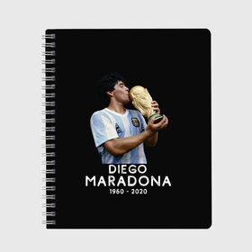Тетрадь с принтом Diego Maradona в Белгороде, 100% бумага | 48 листов, плотность листов — 60 г/м2, плотность картонной обложки — 250 г/м2. Листы скреплены сбоку удобной пружинной спиралью. Уголки страниц и обложки скругленные. Цвет линий — светло-серый
 | 10 | 1960 | 2020 | argentina | barcelona | diego | football | legend | leo | lionel | maradona | messi | retro | rip | soccer | аргентина | барселона | бога | диего | легенда | лионель | марадона | месси | мяч | ретро | рука | форма | футбол