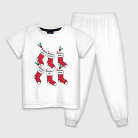 Детская пижама хлопок с принтом Друзья новогодние носки в Белгороде, 100% хлопок |  брюки и футболка прямого кроя, без карманов, на брюках мягкая резинка на поясе и по низу штанин
 | chandler | christmas | friends | joey | logo | monika | phoebe | rachel | ross | vdkarsve | xmas | друзья | логотип | новый год | сериал