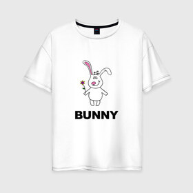 Женская футболка хлопок Oversize с принтом Милый зайка в Белгороде, 100% хлопок | свободный крой, круглый ворот, спущенный рукав, длина до линии бедер
 | арт | животные | зайцы | зайчики | кролик с цветочком | милые зайки | рисунок