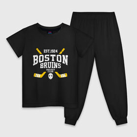 Детская пижама хлопок с принтом Бостон Брюинз в Белгороде, 100% хлопок |  брюки и футболка прямого кроя, без карманов, на брюках мягкая резинка на поясе и по низу штанин
 | Тематика изображения на принте: boston | boston bruins | bruins | hockey | nhl | usa | бостон | бостон брюинз | нхл | спорт | сша | хоккей | шайба