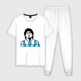 Мужская пижама хлопок с принтом DIEGO MARADONA в Белгороде, 100% хлопок | брюки и футболка прямого кроя, без карманов, на брюках мягкая резинка на поясе и по низу штанин
 | diego armando maradona | football | архентинос хуниорс | барселона | бока хуниорс | бока хуниорс. | диего армандо марадона | диего марадона | наполи | ньюэллс олд бойз | севилья | футбол