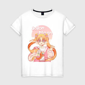 Женская футболка хлопок с принтом Sailor Moon Coffee в Белгороде, 100% хлопок | прямой крой, круглый вырез горловины, длина до линии бедер, слегка спущенное плечо | anime | animegirl | cute | kavai | kavaii | madara | manga | sailor | sailorchibimoon | sailorjupiter | sailormars | sailormercury | sailormoon | sailormooncrystal | sailorvenus | usagi | usagitsukino | аниме | анимесейлормун | каваи | сейлормун