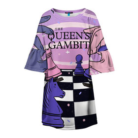 Детское платье 3D с принтом The Queens Gambit в Белгороде, 100% полиэстер | прямой силуэт, чуть расширенный к низу. Круглая горловина, на рукавах — воланы | beth harmon | chess | queens gambit | the queens gambit | аня тейлор джой | бет хармон | нетфликс | ход королевы | шахматы