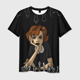 Мужская футболка 3D с принтом Ход Королевы в Белгороде, 100% полиэфир | прямой крой, круглый вырез горловины, длина до линии бедер | beth harmon | chess | queens gambit | the queens gambit | аня тейлор джой | бет хармон | нетфликс | ход королевы | шахматы
