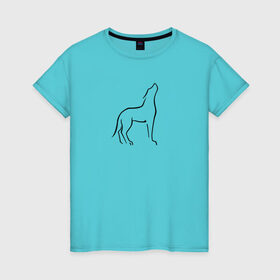 Женская футболка хлопок с принтом Воющий волк в Белгороде, 100% хлопок | прямой крой, круглый вырез горловины, длина до линии бедер, слегка спущенное плечо | воет | вой | волк | животное | зверь | линейный | минимализм | собака