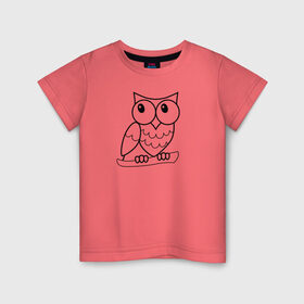 Детская футболка хлопок с принтом Забавная сова в Белгороде, 100% хлопок | круглый вырез горловины, полуприлегающий силуэт, длина до линии бедер | животное | линейный | милый | минималистичный | ночной | птенец | птица | смешной | сова | филин