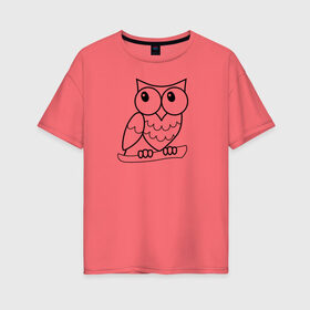 Женская футболка хлопок Oversize с принтом Забавная сова в Белгороде, 100% хлопок | свободный крой, круглый ворот, спущенный рукав, длина до линии бедер
 | животное | линейный | милый | минималистичный | ночной | птенец | птица | смешной | сова | филин