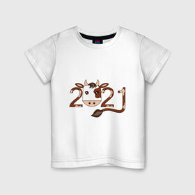 Детская футболка хлопок с принтом Бык 2021 в Белгороде, 100% хлопок | круглый вырез горловины, полуприлегающий силуэт, длина до линии бедер | 2021 | бык | год быка | гороскоп | дата | животное | китайский | новый год | праздничный | символ