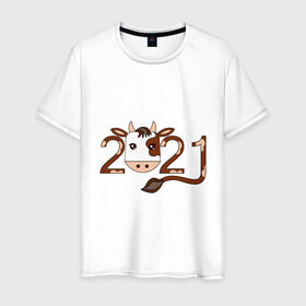 Мужская футболка хлопок с принтом Бык 2021 в Белгороде, 100% хлопок | прямой крой, круглый вырез горловины, длина до линии бедер, слегка спущенное плечо. | 2021 | бык | год быка | гороскоп | дата | животное | китайский | новый год | праздничный | символ