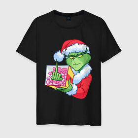 Мужская футболка хлопок с принтом Новый год. Гринч в Белгороде, 100% хлопок | прямой крой, круглый вырез горловины, длина до линии бедер, слегка спущенное плечо. | Тематика изображения на принте: 2021 | гринч | новый год | подарок | рождество