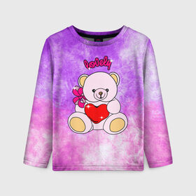 Детский лонгслив 3D с принтом Lovely bear в Белгороде, 100% полиэстер | длинные рукава, круглый вырез горловины, полуприлегающий силуэт
 | bear | love is | teddy | богиня | валентина | влюбленный | девушке | дочь | жена | игрушка | лучшая | любимая | люблю | мама | марта | медведь | медведь с сердцем | медвежата | мишка тедди | плюшевые | подарок
