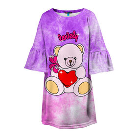 Детское платье 3D с принтом Lovely bear в Белгороде, 100% полиэстер | прямой силуэт, чуть расширенный к низу. Круглая горловина, на рукавах — воланы | bear | love is | teddy | богиня | валентина | влюбленный | девушке | дочь | жена | игрушка | лучшая | любимая | люблю | мама | марта | медведь | медведь с сердцем | медвежата | мишка тедди | плюшевые | подарок