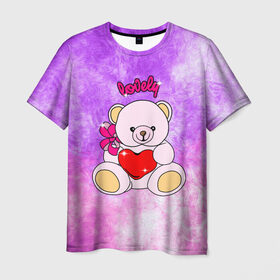 Мужская футболка 3D с принтом Lovely bear в Белгороде, 100% полиэфир | прямой крой, круглый вырез горловины, длина до линии бедер | bear | love is | teddy | богиня | валентина | влюбленный | девушке | дочь | жена | игрушка | лучшая | любимая | люблю | мама | марта | медведь | медведь с сердцем | медвежата | мишка тедди | плюшевые | подарок