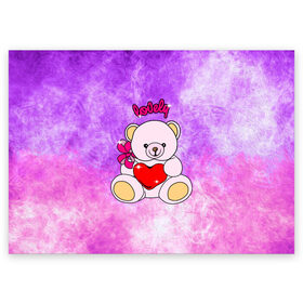 Поздравительная открытка с принтом Lovely bear в Белгороде, 100% бумага | плотность бумаги 280 г/м2, матовая, на обратной стороне линовка и место для марки
 | bear | love is | teddy | богиня | валентина | влюбленный | девушке | дочь | жена | игрушка | лучшая | любимая | люблю | мама | марта | медведь | медведь с сердцем | медвежата | мишка тедди | плюшевые | подарок