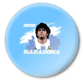 Значок с принтом Диего Марадона в Белгороде,  металл | круглая форма, металлическая застежка в виде булавки | diego | diego armando maradona | maradona | аргентина | диего | король | легенда | марадона | нападающий | полузащитник | футбол | футболист