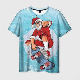 Мужская футболка 3D с принтом Cool Santa в Белгороде, 100% полиэфир | прямой крой, круглый вырез горловины, длина до линии бедер | Тематика изображения на принте: 