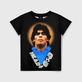 Детская футболка 3D с принтом Diego Maradona в Белгороде, 100% гипоаллергенный полиэфир | прямой крой, круглый вырез горловины, длина до линии бедер, чуть спущенное плечо, ткань немного тянется | Тематика изображения на принте: diego | diego armando maradona | legend | maradona | аргентина | диего | король | легенда | марадона | нападающий | полузащитник | футбол | футболист