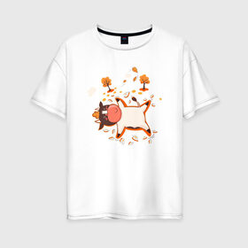 Женская футболка хлопок Oversize с принтом Счастливый бычок в листьях в Белгороде, 100% хлопок | свободный крой, круглый ворот, спущенный рукав, длина до линии бедер
 | 